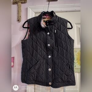 Lauren Ralph Lauren Vest Women Medium Black Quilted Outdoors Snap Lined